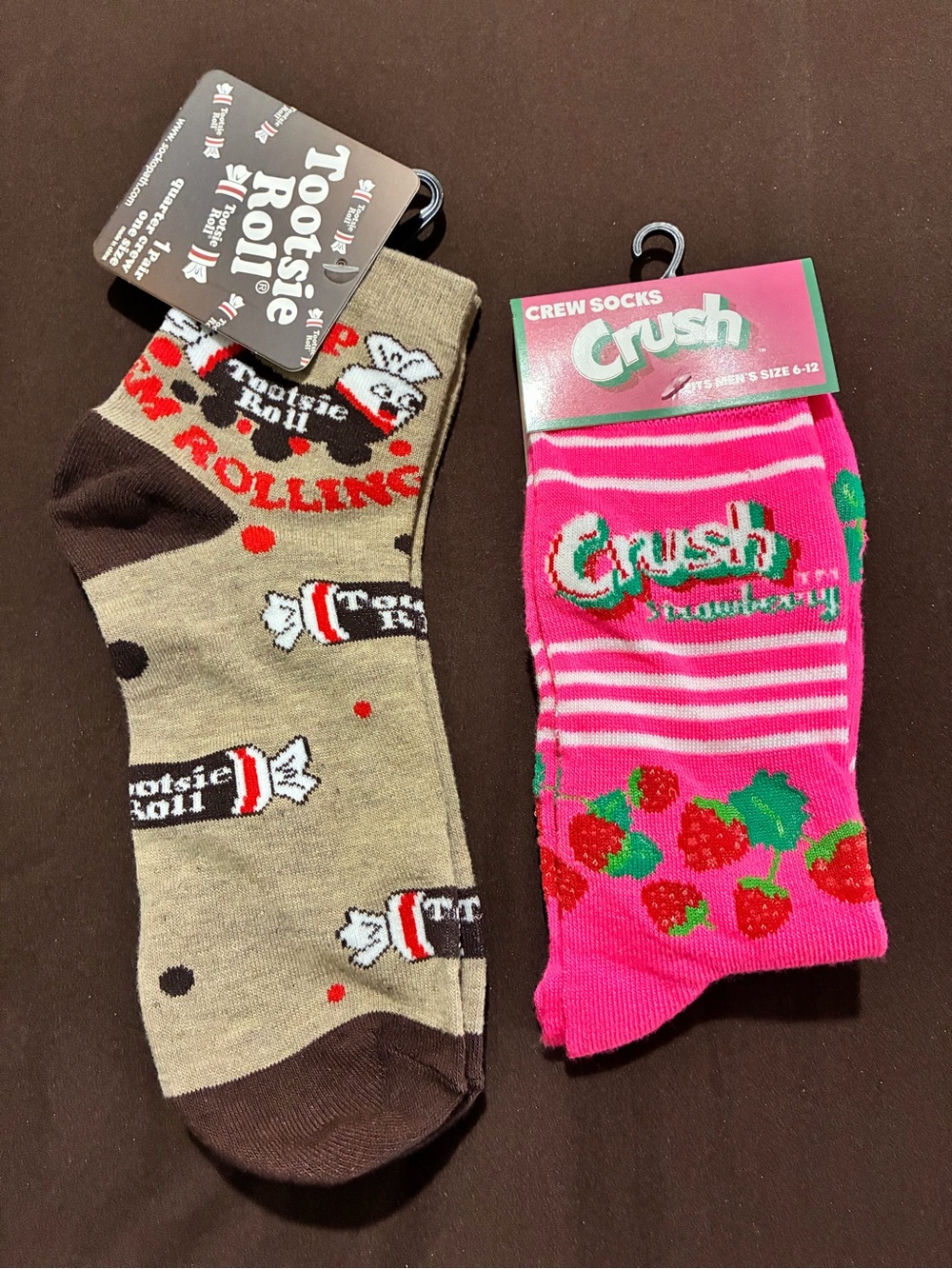 Tootsie Roll & Crush Strawberry Crew Socks - Pink and Tan Two-Pack